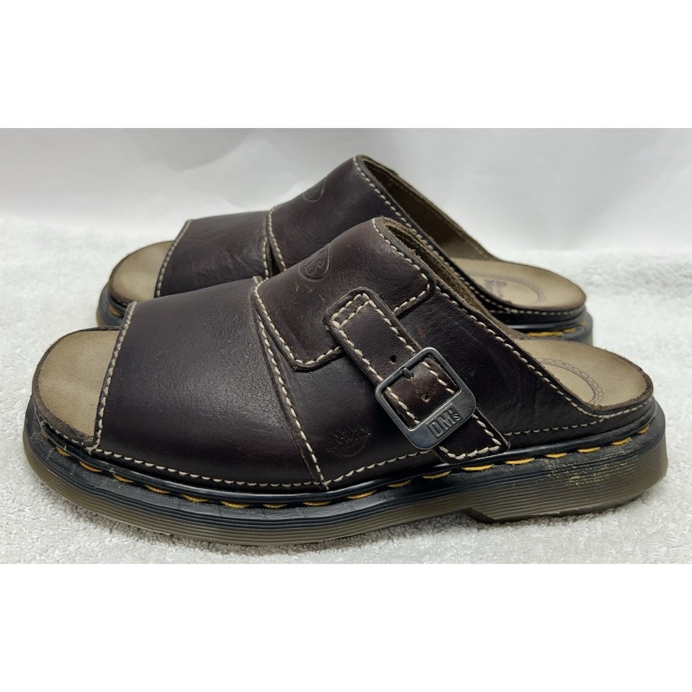 Dr Martens Mens Size 11 Dark Brown Leather Peanut Strap Vintage England Sandals